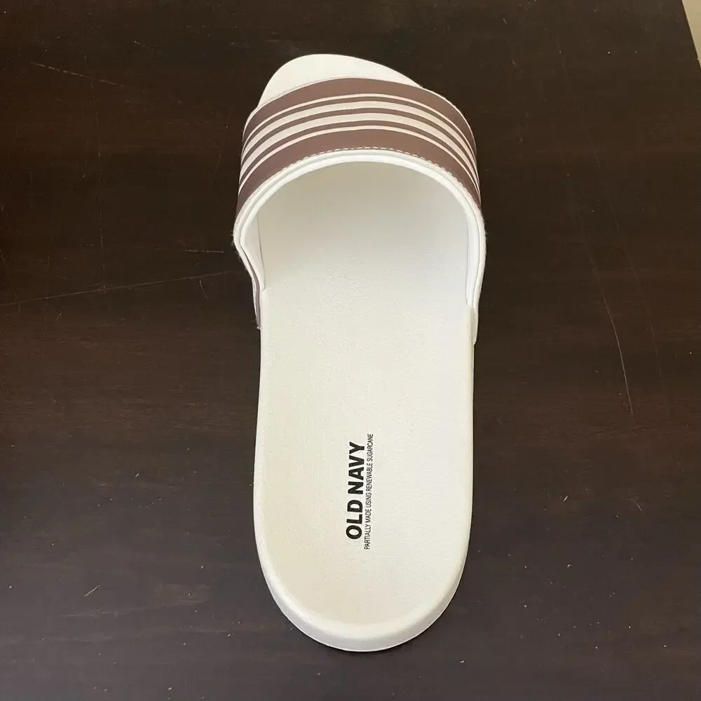 Old Navy White‎ & Brown Stripe Slide Men’s Sandals